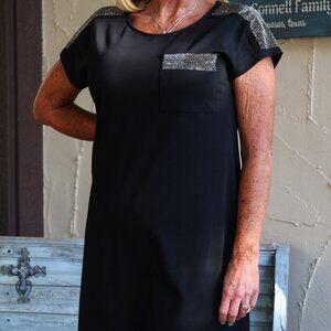 NWT Sequin Chic Black Short Sleeve Knit T-Shirt Dress